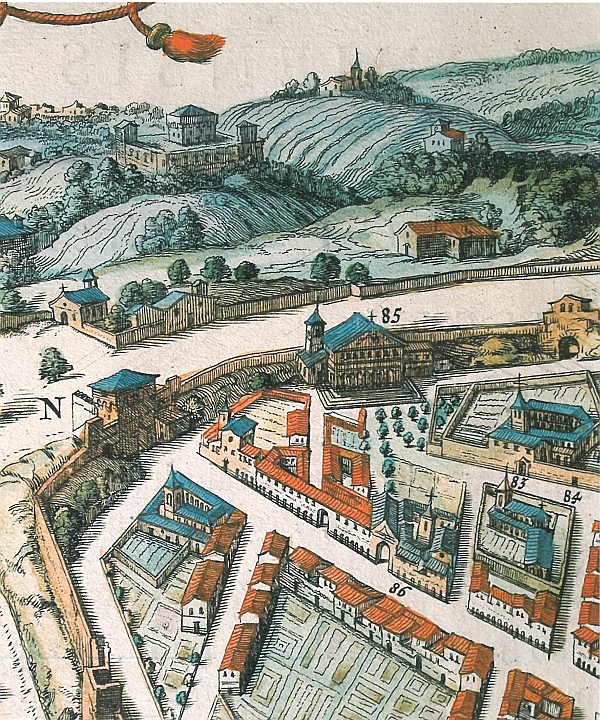 Il complesso del Baraccano nella pianta di Bologna "a volo di uccello"del Blaeu (1663)